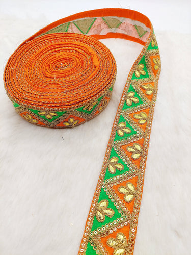 Silk Fabric Trim, Gold Gota Patti Indian Sari Border Trim By Yard Decorative Trim Craft Lace, Two Colour Trim